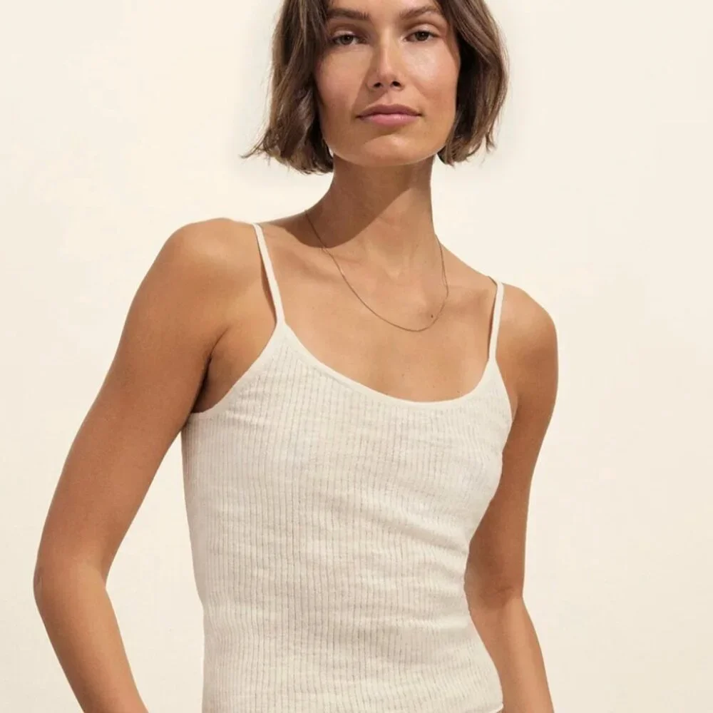 Buck Mason Coastal Linen Rib Camisole Tank Top White Size M - Picture 2 of 6